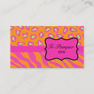 Orange & Fuchsia Pink Zebra & Cheetah Skin Custom Visitenkarte