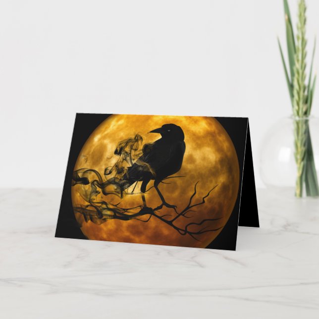 Orange Full Moon Smokey Black Raven Halloween Crow Karte (Vorderseite)