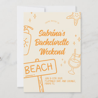 Orange Fun Beach Bachelorette Wochenende Einladung
