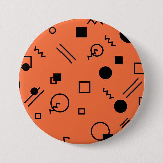 Orange, fun, trendy, geometric Memphis graphic Button (Vorderseite)