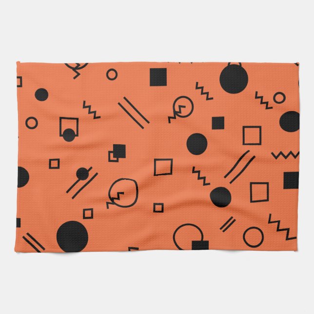 Orange, fun, trendy, geometric Memphis graphic Geschirrtuch (Horizontal)