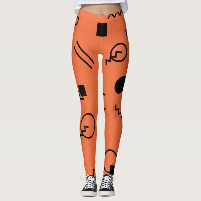Orange, fun, trendy, geometric Memphis graphic Leggings (Vorderseite)