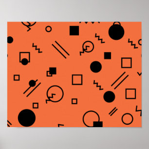 Orange, fun, trendy, geometric Memphis graphic Poster