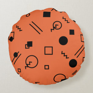 Orange, fun, trendy, geometric Memphis graphic Rundes Kissen