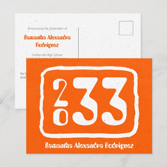 Orange Funky Class Year Abschluss Postcard Postkarte (Vorne/Hinten)