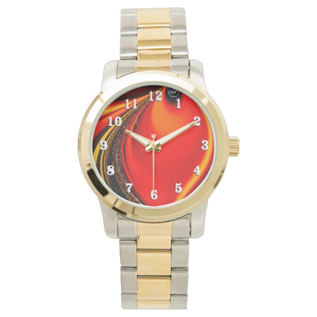 Orange Fury Fraktal Armbanduhr (Vorderseite)