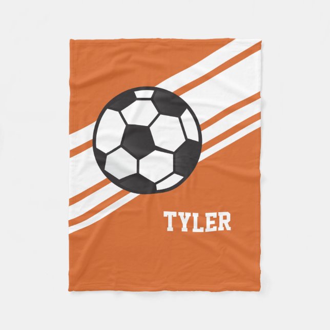 Orange Fußball-Ball trägt personalisierten Namen Fleecedecke (Vorderseite)