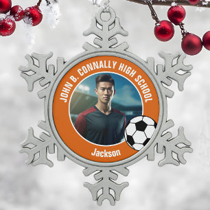 Orange Fußballspieler Foto High School Spirit Schneeflocken Zinn-Ornament