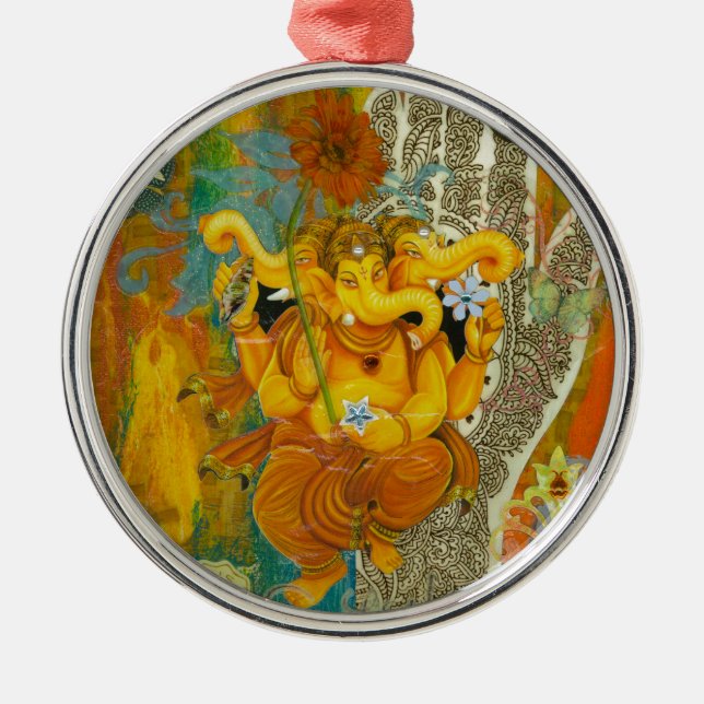 Orange Ganesha Silbernes Ornament (Vorne)