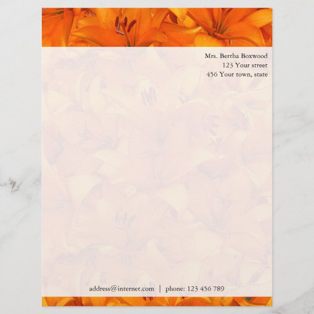 Orange Garten-mit Blumenlilien-kundenspezifische Briefbogen (Vorderseite)
