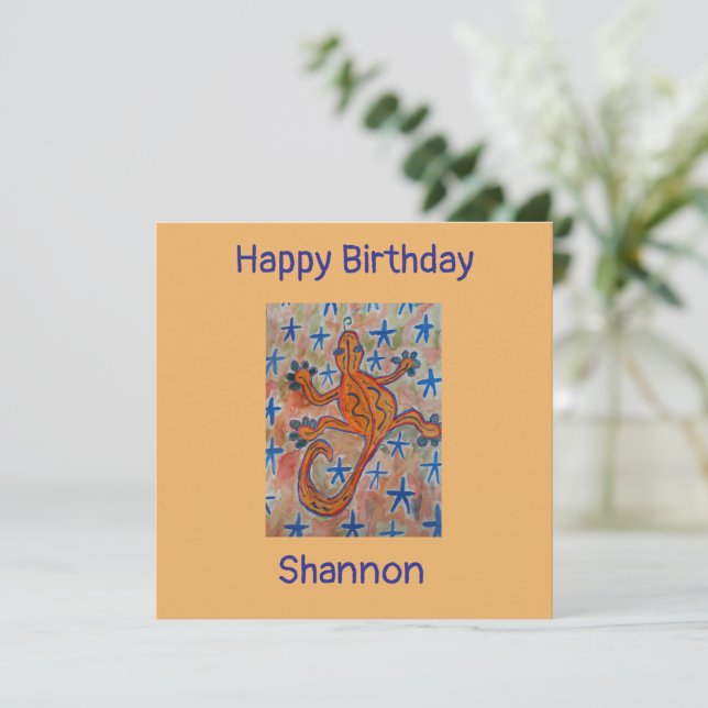Orange Gecko Flat Birthday Card Karte (Stehend Vorderseite)