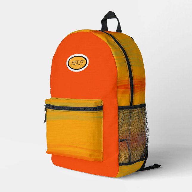 Orange gedruckter Rucksack (Rückseitige Ecke Rechts)