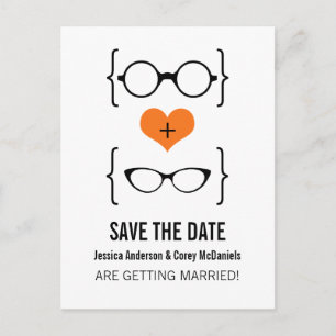 Orange Geeky Glasses Save the Date Postcard Ankündigungspostkarte