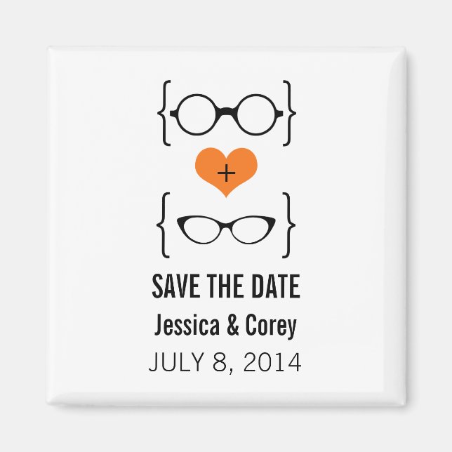 Orange Geeky Glasses Speichern Sie das Date Magnet (Vorne)