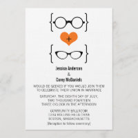 Orange Geeky Glasses Wedding Einladung