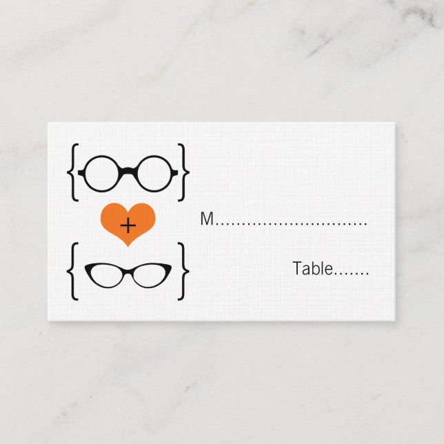 Orange Geeky Glasses Wedding Platzkarten (Vorderseite)