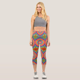 Orange Gefärbte Krawatte Capri Leggings