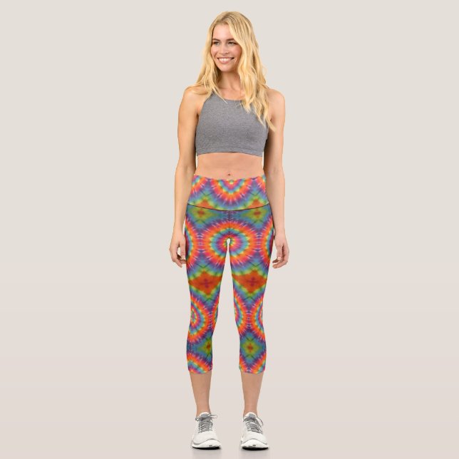 Orange Gefärbte Krawatte Capri Leggings (Vorderseite)