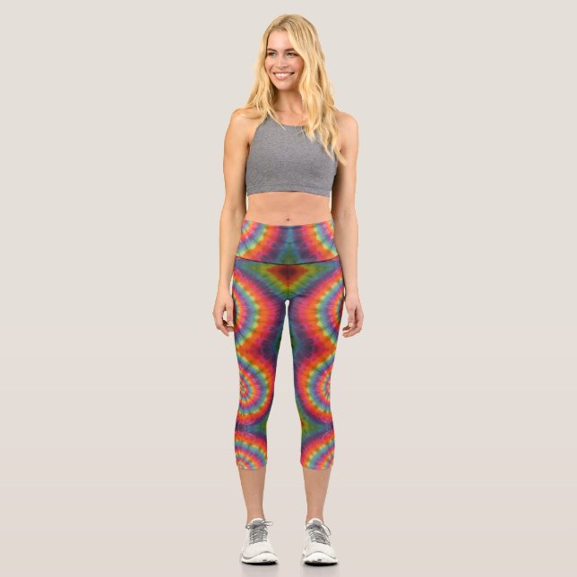 Orange Gefärbte Krawatte Capri Leggings (Vorderseite)