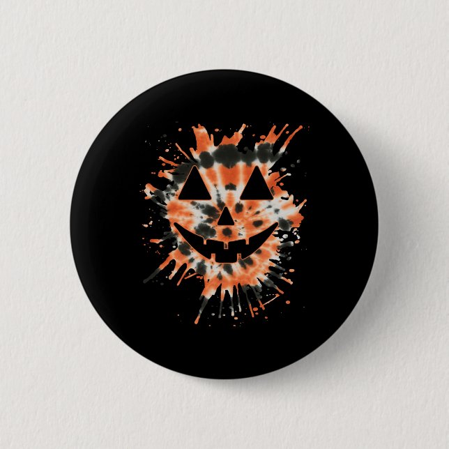 Orange Gefärbte Krawatte Kürbislaterne Face - Hipp Button (Vorderseite)