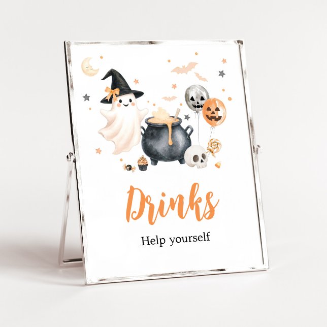 Orange Geist Little Boo Getränke Schild (Gender Neutral Little Boo Baby Shower Drinks Sign)