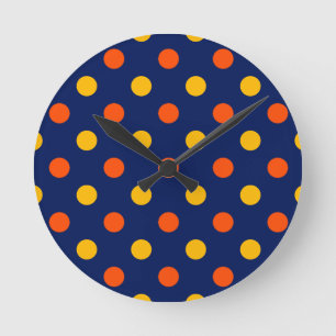 Orange Gelb auf Blau Punkte Design Runde Wanduhr
