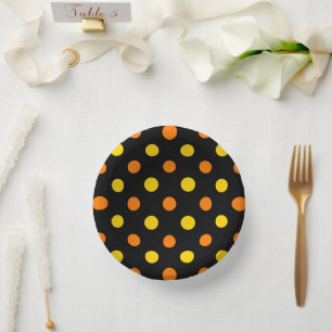 Orange Gelb auf schwarzem Punkte-Design  Pappteller