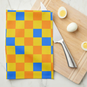 Orange Gelb Blau Kariertes Musterdesign  Geschirrtuch