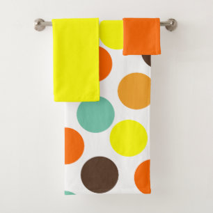 Orange, gelb, braun, blaue Punkte Badetuch Set