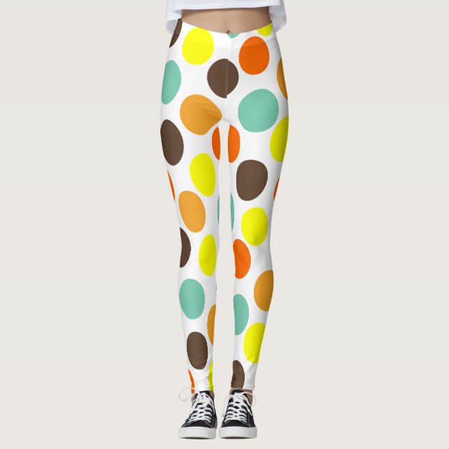 orange, gelb, braun, blaue Punkte Leggings (Vorderseite)