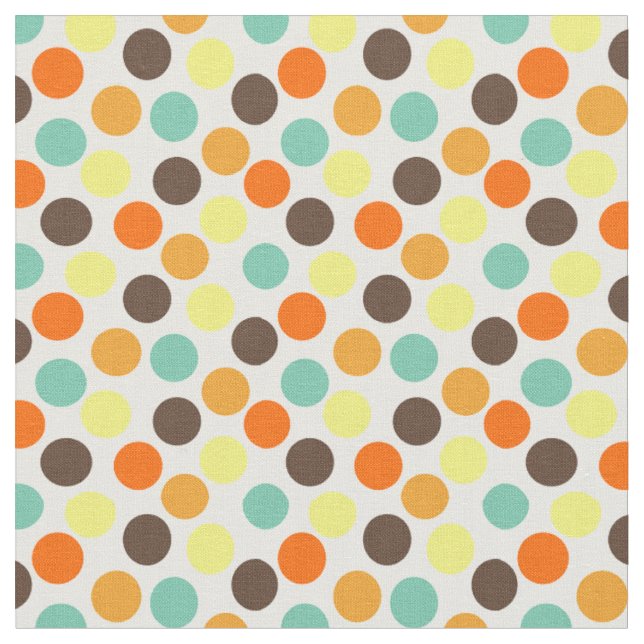 orange, gelb, braun, blaue Punkte Stoff (Nahaufnahme)