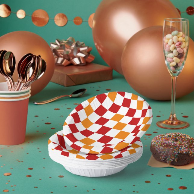 Orange Gelb Grün Kariertes Musterdesign  Pappteller (Multi)