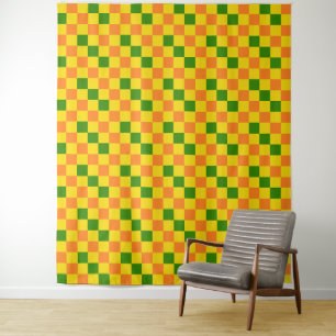 Orange Gelb Grün Kariertes Musterdesign  Wandteppich