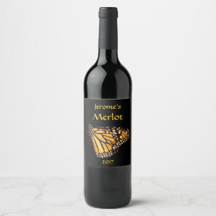 Orange Gelb-Schwarz-Monarchfalter-Wein-Aufkleber Weinetikett