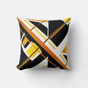 Orange Gelb Schwarz Weiß Mosaik Diagonal Abstrakt Kissen