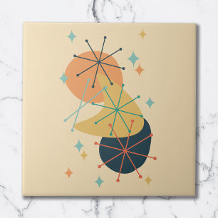 Orange, Gelb, Teal Mid-Century Abstract Fliese