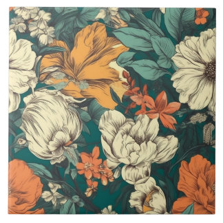 Orange, gelb und grün hübsche Blüten Fliese