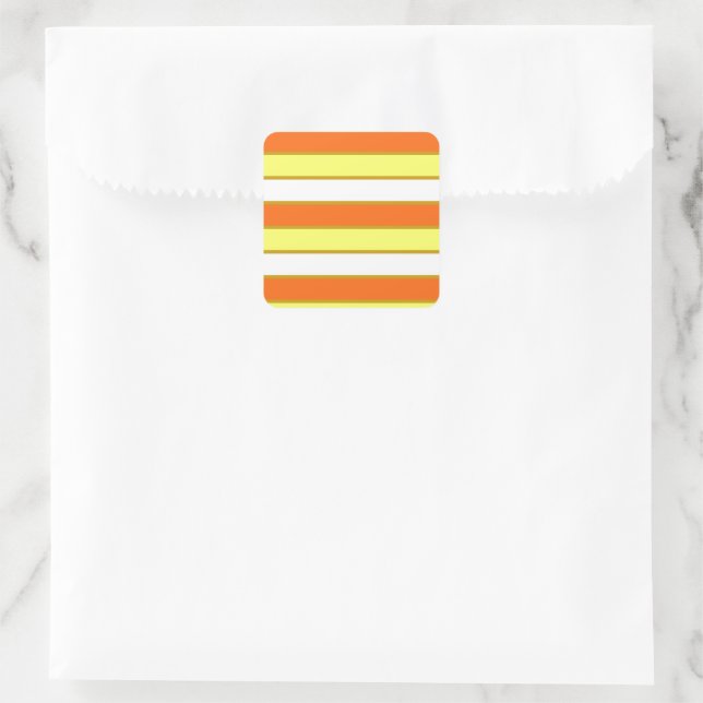 Orange, Gelb und Weiß Streifen Quadratischer Aufkleber (Tasche)