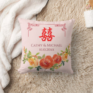 Orange-gelbe Blumen chinesische Hochzeitsteezeremo Kissen
