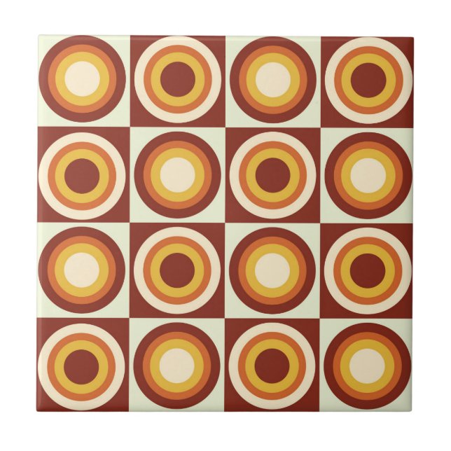 Orange-gelbe Kreise des mittleren Jahrhunderts auf Fliese (Vorderseite)