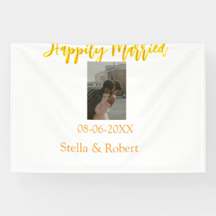 Orange-gelbes Retro-Foto eines glücklich verheirat Banner