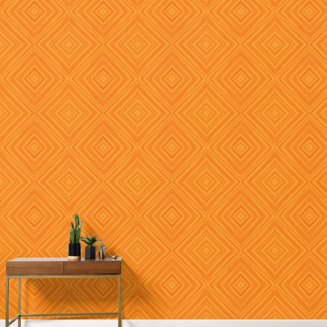 Orange Geometric Diamond Pattern Tapete (Hausflur)