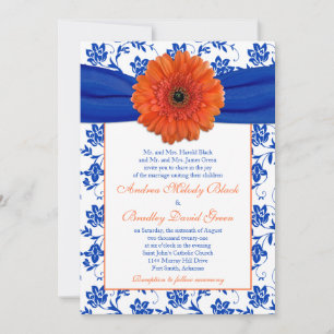 Orange Gerber Cobalt Floral Faire-part de mariage