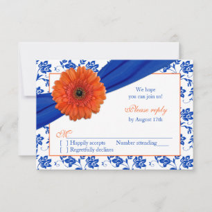 Orange Gerber Cobalte Damassé Floral Mariage RSVP