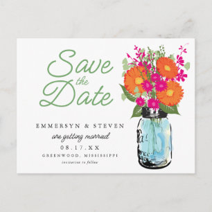 Orange Gerber Daisies Mason Jar Save the Date Ankündigungspostkarte