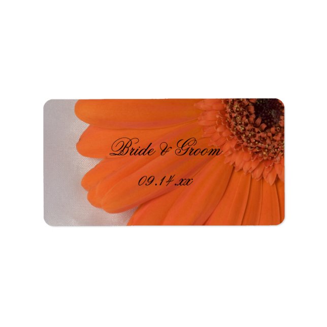 Orange Gerber Daisy und White Satin Wedding Adressaufkleber (Vorne)