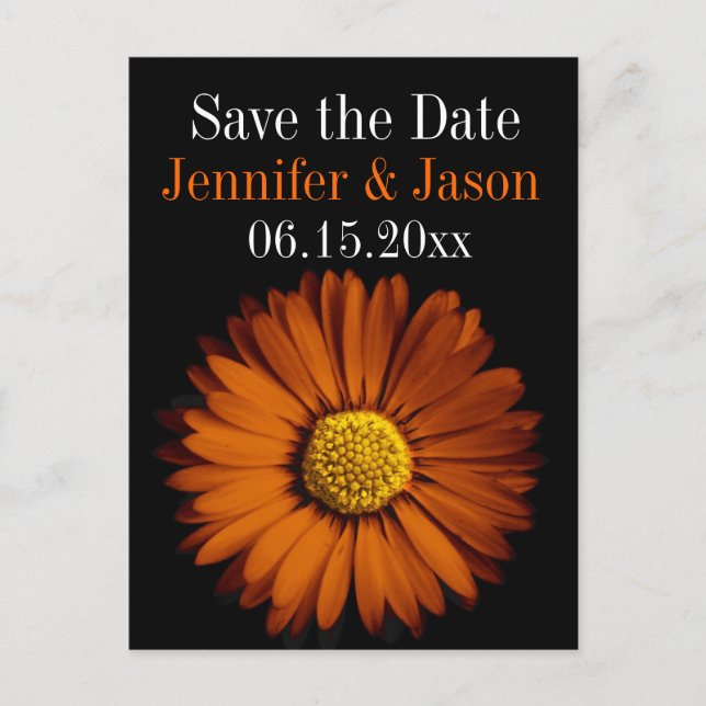Orange Gerber Daisy Wedding Save the Date Cards Ankündigungspostkarte (Vorderseite)