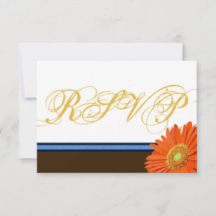 Orange Gerbera Blue Brown mit Gold Script UAWG RSVP Karte