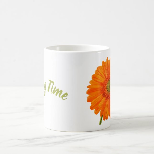 Orange gerbera Blume Frühjahrszeit Foto mit Text Kaffeetasse (Mittel)