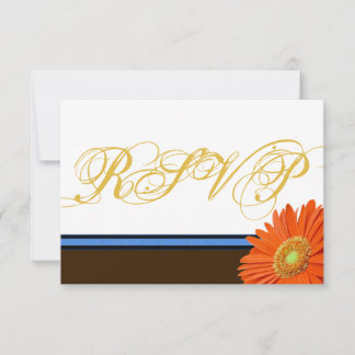 Orange Gerbera Brown bleu avec script or RSVP
